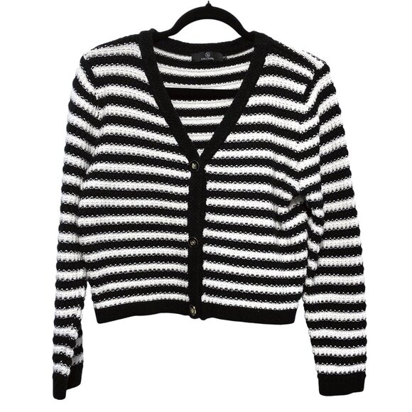 Lillusory White Black Striped V-neck Long Sleeve Sweater Top S - Picture 1 of 7